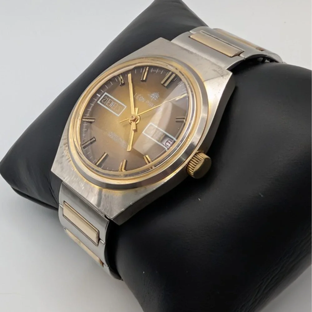 Leon Piradet 21 Jewels Swiss Manual Watch Amber Sunburst‎ Dial Faceted Crystal